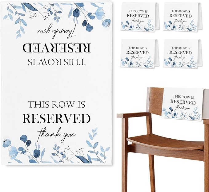 Reserved Seating Chair Signs, This Row Is Reserved Pew Cloths Seating Placeholder for Church Pews, Wedding Decorations for Reception Parties Celebrations Event Meetings (Dusty Blue, 4 PCS)