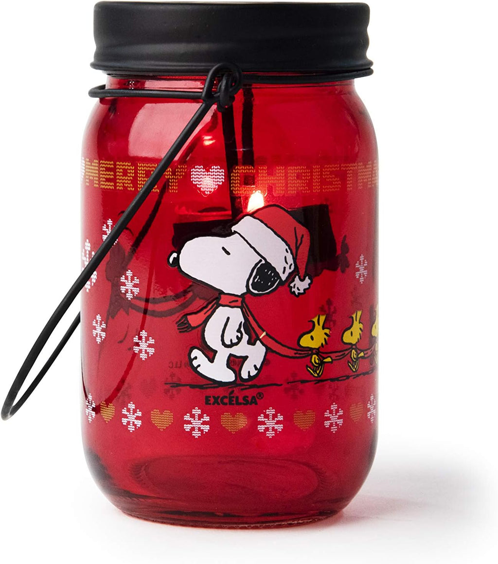 Excelsa Peanuts Christmas Lantern Tealight, Red with Decoration, Size: 7.5 x H.13 cm
