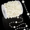 99 Feet Fishing Line Artifical Pearl Strings for Crafting, Faux Pearl Garland Strands for Floating Candle Vases Filler Wedding Centerpiece Bouquet Christmas Tree Party Decoration, Ivory