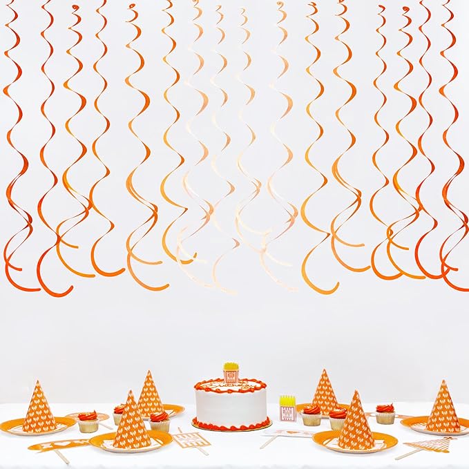 36Pcs Orange Hanging Swirl Decorations Ombre Orange Felt Swirl Streamer Spiral Ceiling Garland for Fall Autumn Harvest Thanksgiving Birthday Wedding Baby Shower Bachelorette Party Supplies