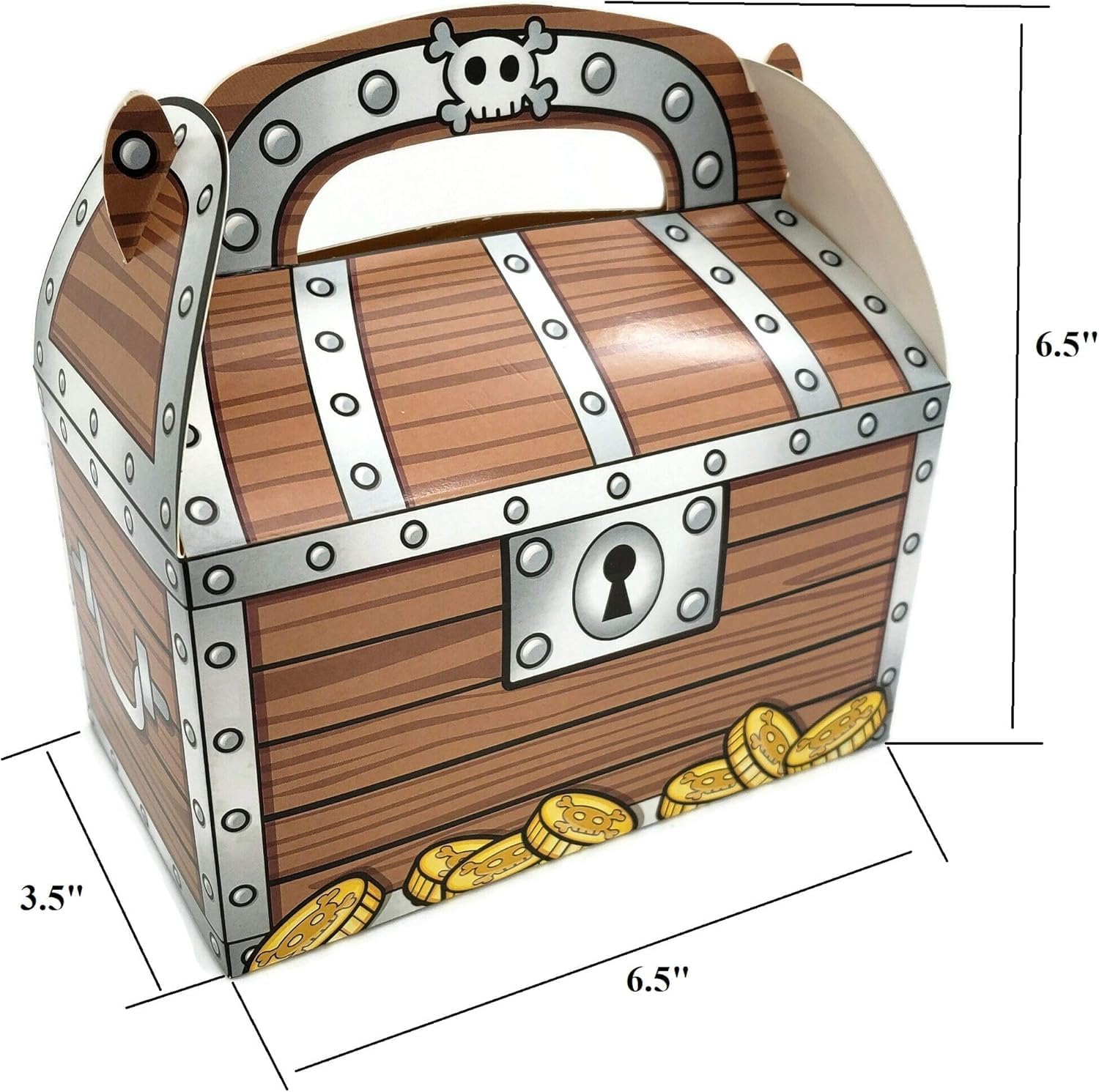 Zugar Land Pirate Treasure Chest Treat Box (6.5" x 6.5" x 3.5") Paper Cardboard. Decoration Party Favor Goodie Candy Box Grab Bag (24)
