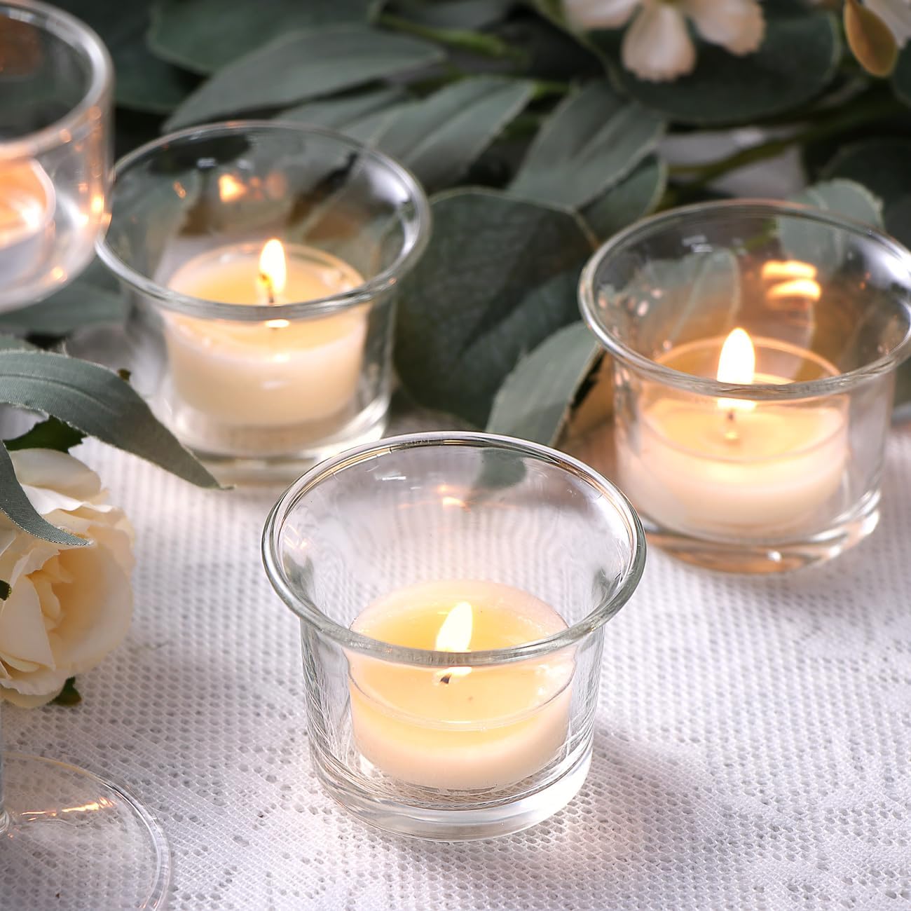 Letine 36-Pack Clear Glass Tealight Candle Holders - Thick Sturdy Votive/Tealight Holders Bulk for Wedding, Party, Home Decor | Perfect Replacement for Wall Sconces, Candelabras & Fireplace Screens