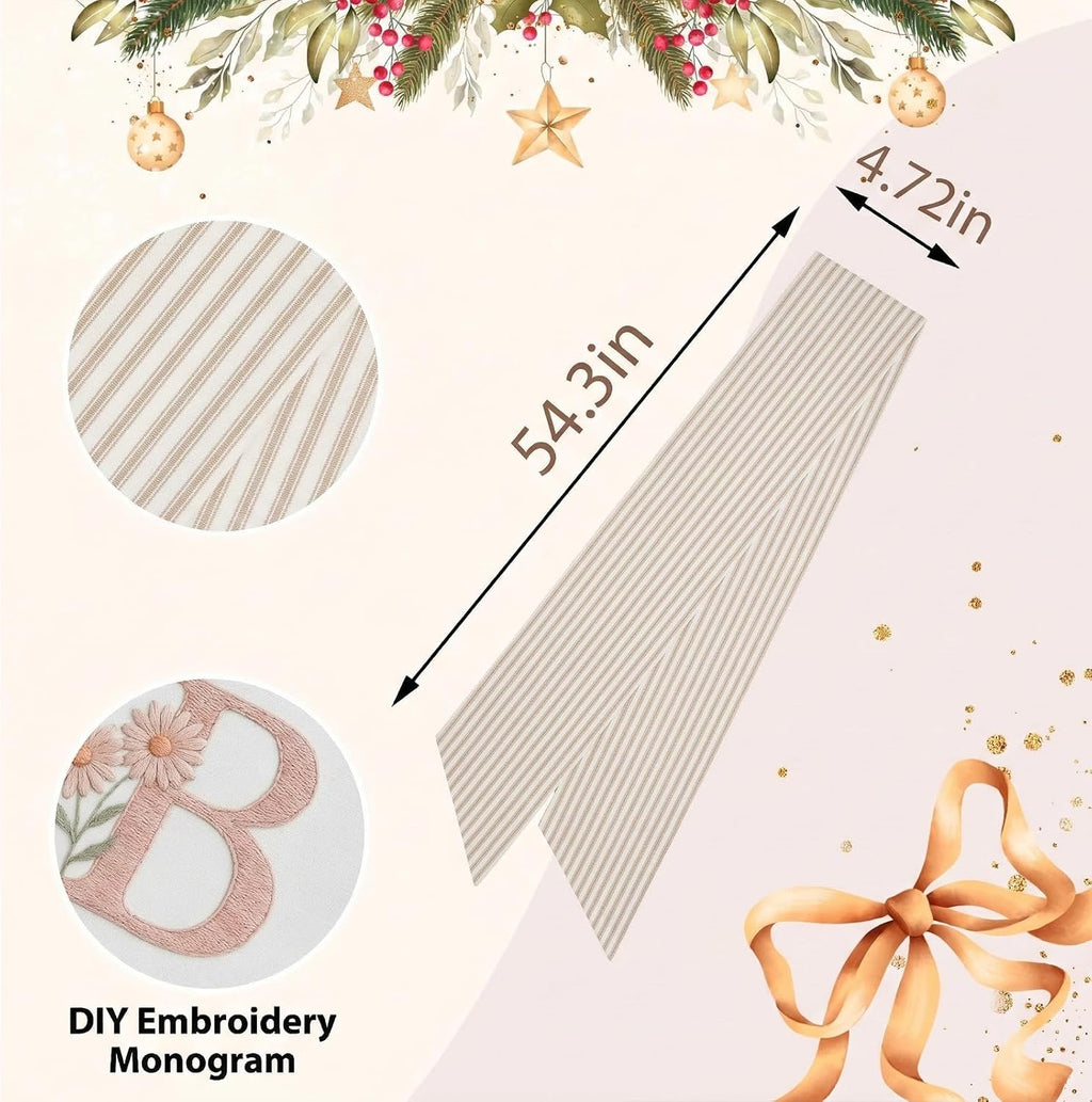 Spring Wreath Sash for Front Door, Birthday Khaki Stripes Burlap Ribbon Sash Holiday Wreath Accessories for Baby Shower Wedding Decorations