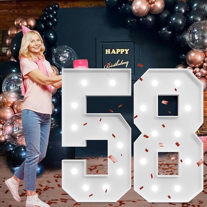 Marquee Numbers Large 58th-Birthday Decorations: 4ft Light Up Number Party Decor 58 Year Old Women And Men 85th Birthday Decoration Backdrop 85 Anniversary Cardboard Big Mosaic Balloon Frame Number 58