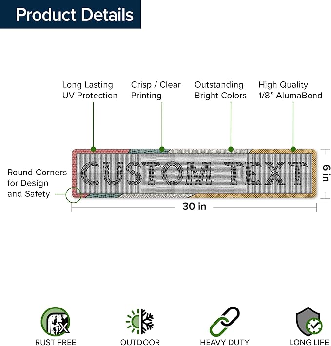 Custom Sign, Custom Street Sign, 11 Font Colors, 13 Font Styles, 4 Hole Options, 22 Sizes, 6x30 Inches, Rust Free DiBound, Fade Resistant, Made in USA by My Sign Center (Fauxsaic 2)