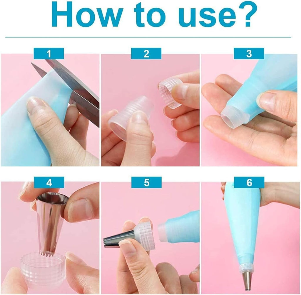 Silicone Icing Piping Bag,Reusable Cream Pastry Bag and 20× Stainless Steel Nozzle Set DIY Cake Decorating Tool(20×Nozzle, 2×Icing Cream Pastry Bag and 2 X Converter and 3×Scraper)