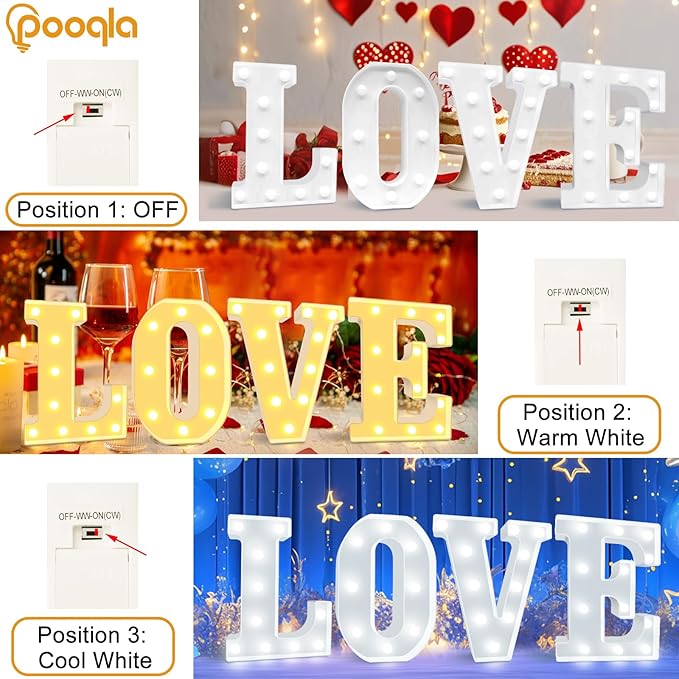 Pooqla LED Marquee Letter Lights, Warm White and Cool White Decorative Lighted Letters, Light Up Alphabet Letters for Boys Girls, Party, Wedding, Bar, Night Light, Birthday Decoration, Letter U