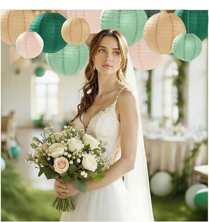 Sage Green Paper Lanterns Decorative 12pcs Party Hanging Decorations for Rustic Party Bridal Shower Wedding Baby Shower Graduation Anniversary Neutral Room Decor