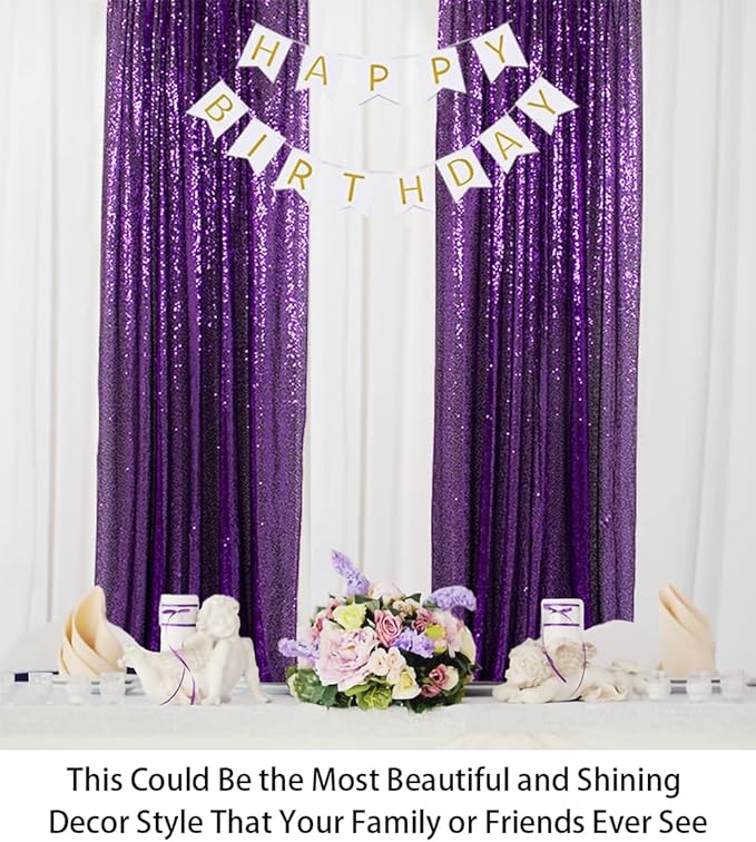 ShinyBeauty Sequin Backdrop Curtains 4 Panels Purple 2FTx8FT Sequin Fabric Photo Backdrop Curtains Purple Glitter Curtains for Party