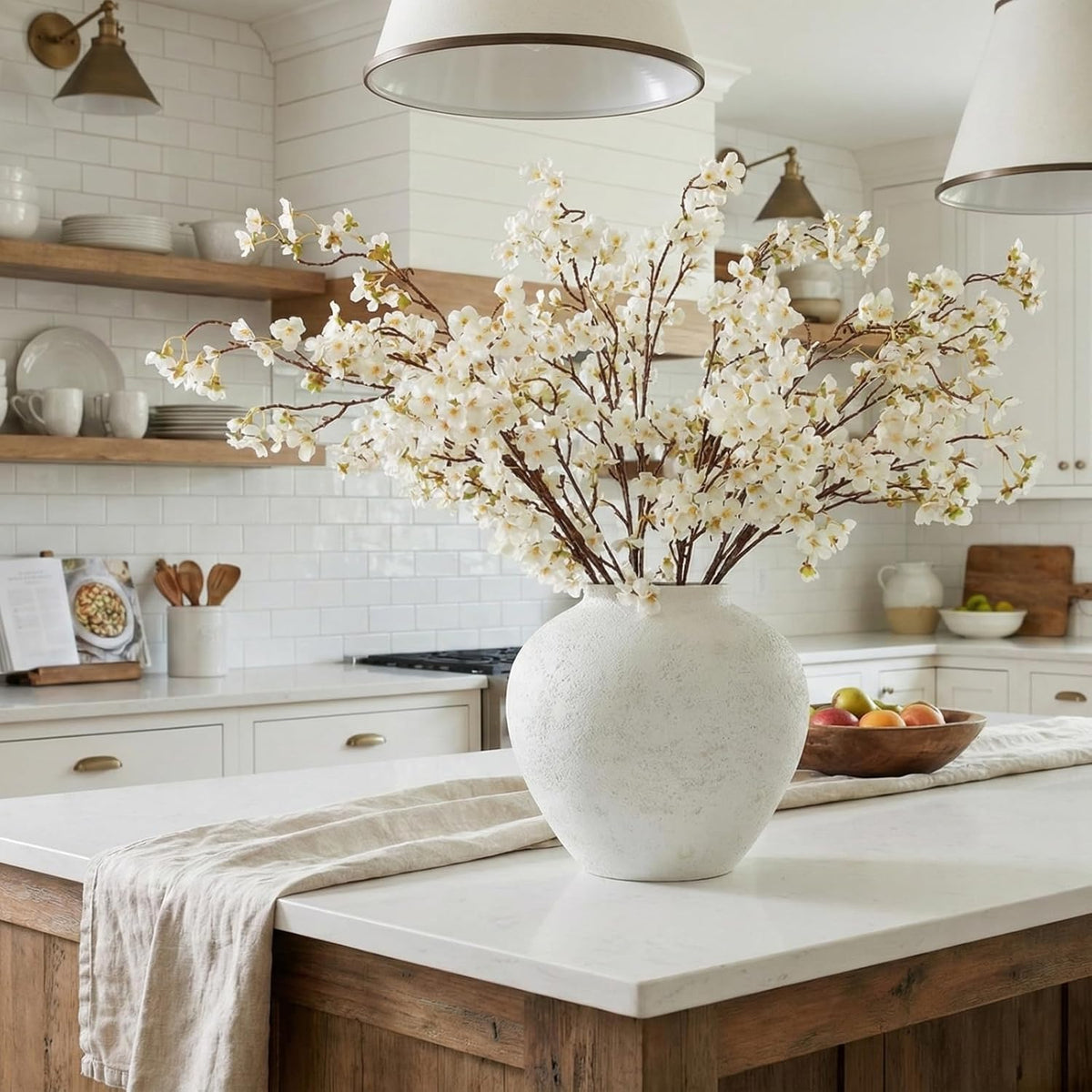 white cherry blossom branches – 6 pcs 33.5" on a desk or shelf