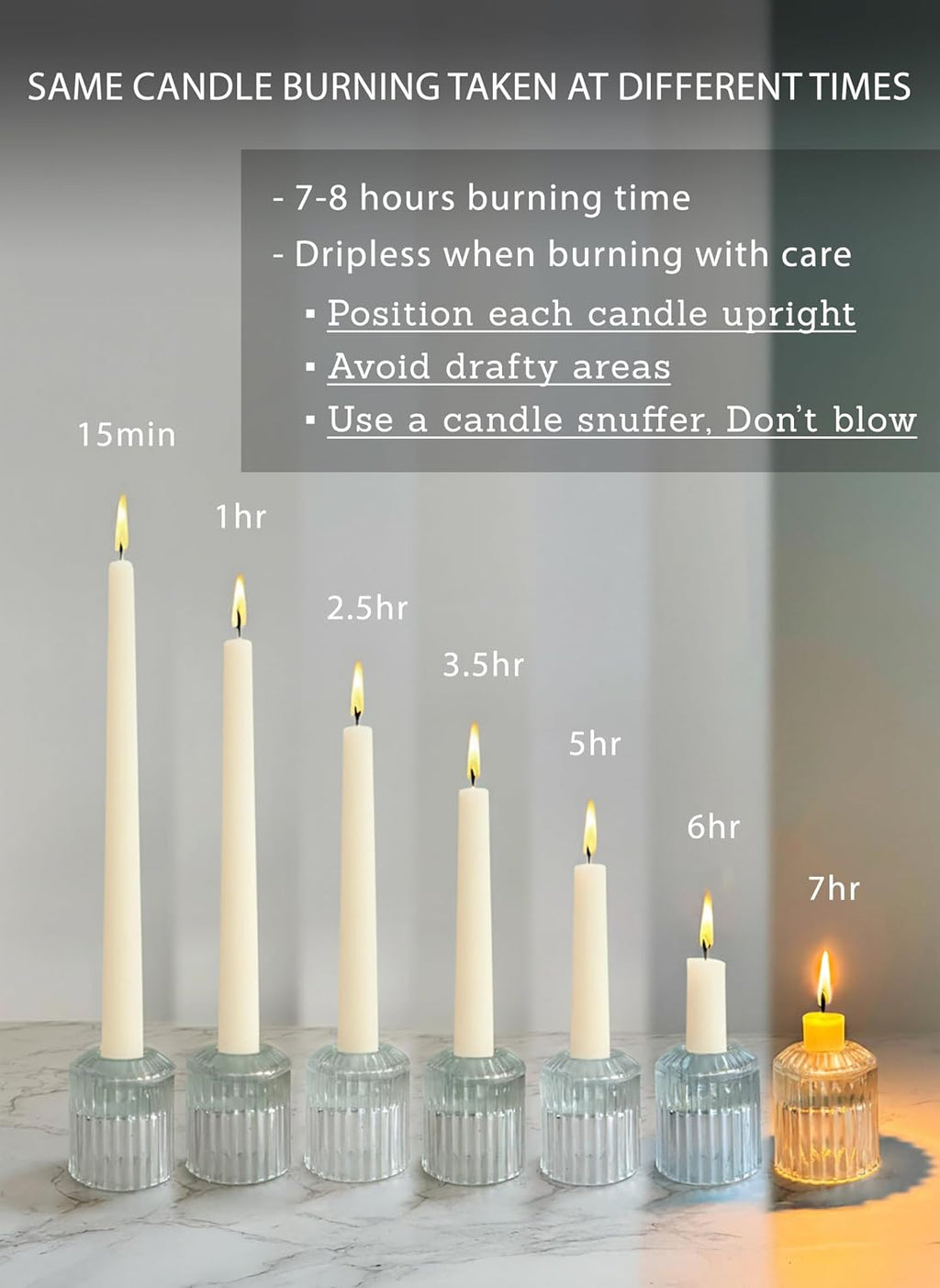 10" Classic Taper Candles, Ivory, 4-Pack, 7-8 Hours Long Burning, Unscented Tall Candlesticks
