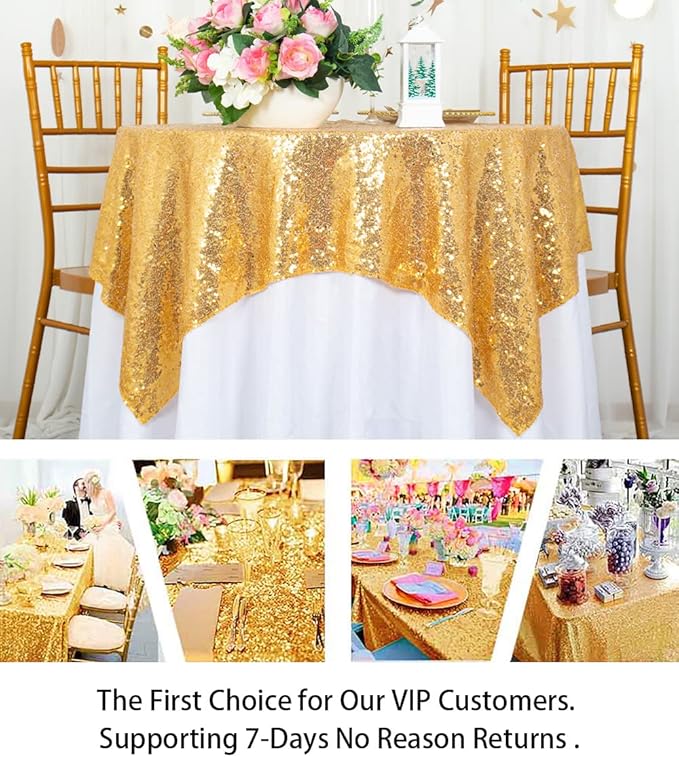 ShinyBeauty Sequin Tablecloth Table Linen Table Cover Table Overlays for Wedding Party Decor Backdrops ~1122S (54x54-Inch, Gold)