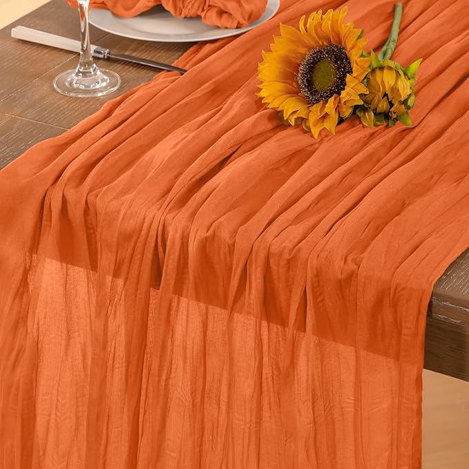 Orange Cheesecloth Table Runner Halloween Orange Table Runner Boho Gauze 120 Inches Cheese Cloth Fall Table Decorations for Thanksgiving Weddings Bridal Baby Shower Party Decor