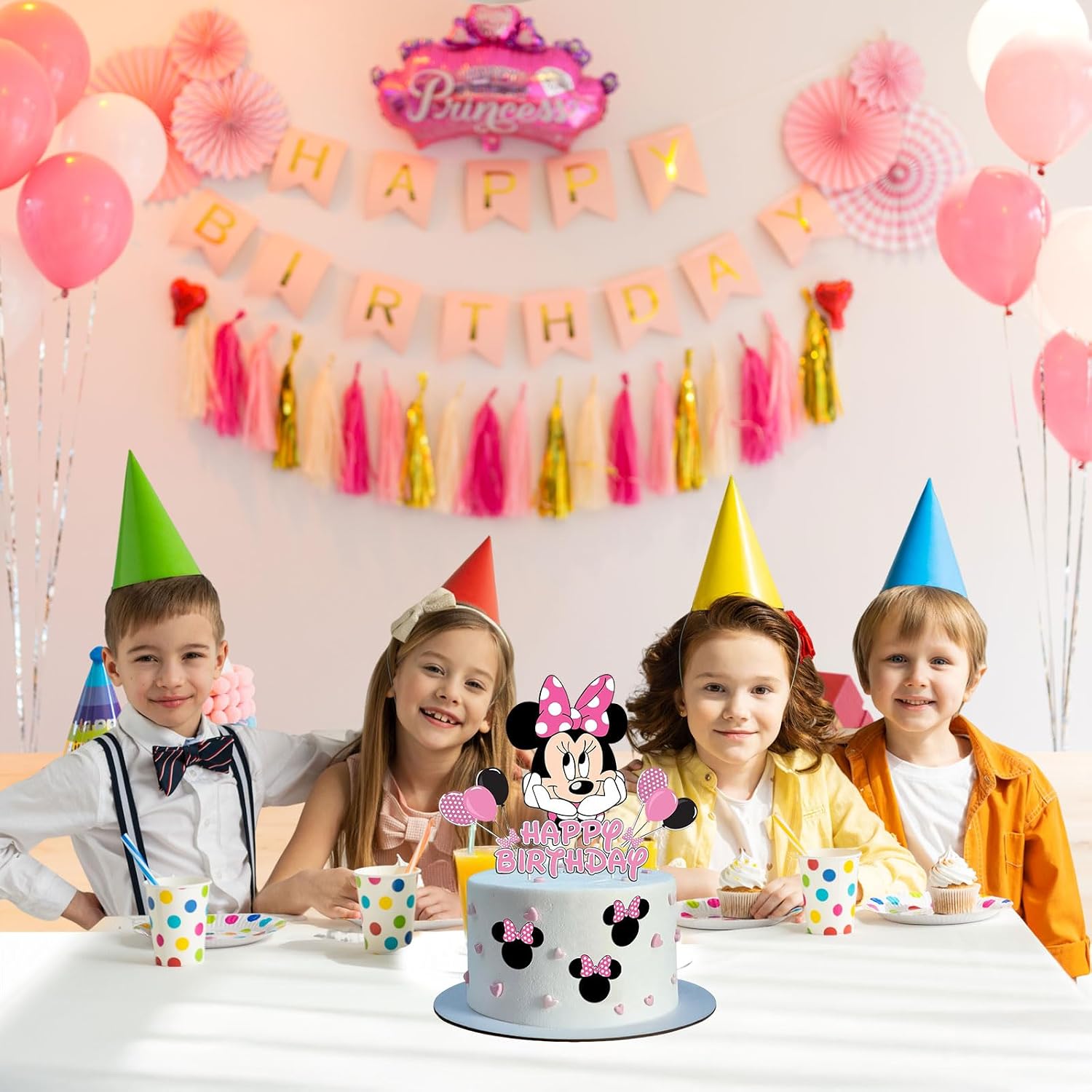 Birthday Cake Toppers, Cute Mouse Cake Decorations, Cartoon Themed Cupcake Topper, Birthday Party Supplies (Pink)