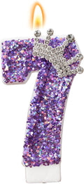 Birthday Number Candles,Purple Crown Birthday Candles for Cake,Glitter Number 7 Candle Cake Topper with Sequins for Anniversary Celebrations Supplies (Number 7)