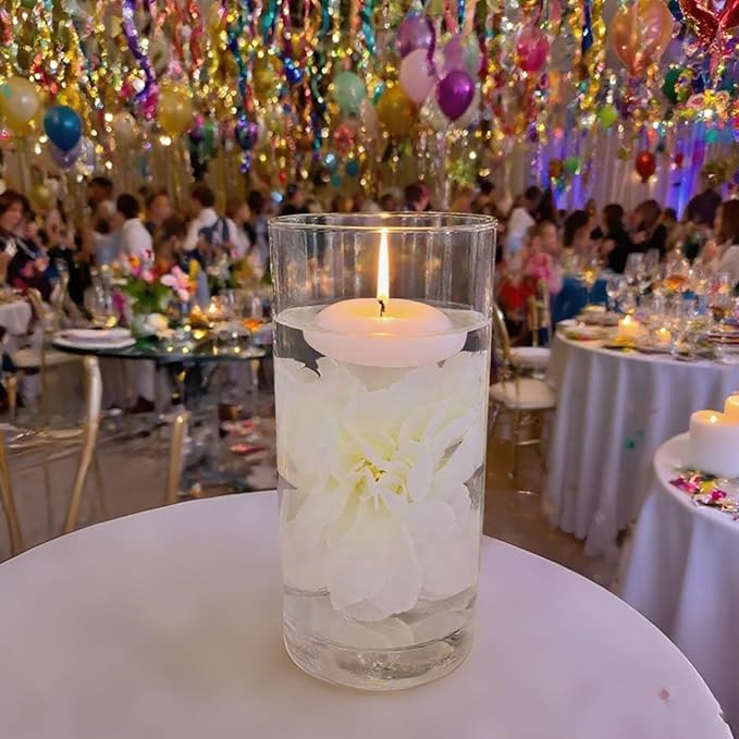 24 Pcs Floating Candles for Centerpieces and Floating Flowers Vase Fillers for Centerpieces White Artificial Flowers for Wedding Table Party Home Decoration