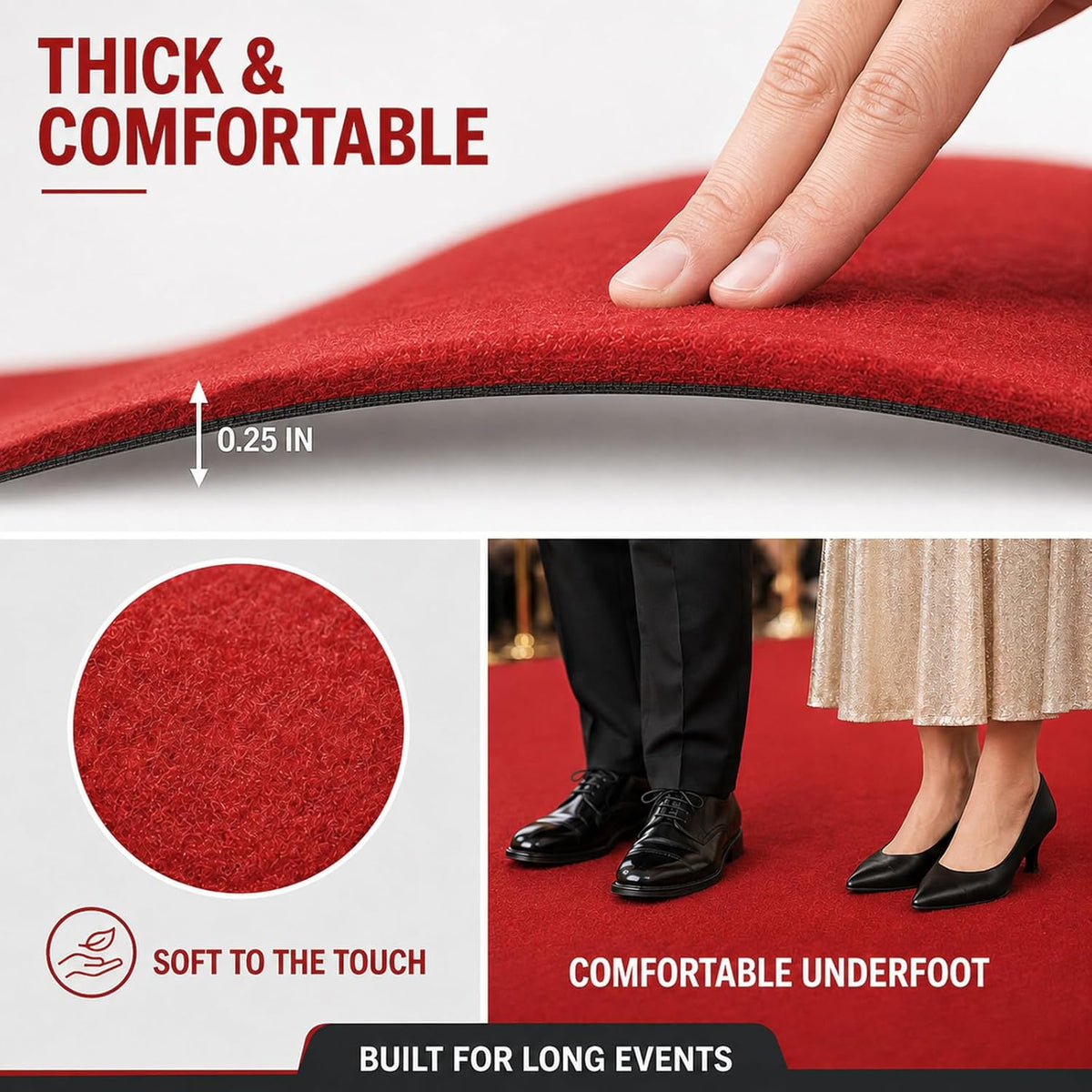 3 x 10 Ft Red Carpet Runner for Events, Non-Slip Aisle Runner with Rubber Bac...