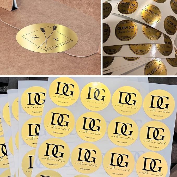 Custom Business Logo Stickers, Personalised Logo Labels - Any Shape, Waterproof, Perfect for Branding & Packaging. Glossy Finish (Golden Lustre)
