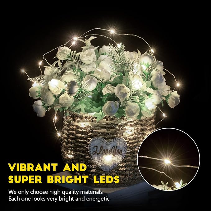 Brightown 24 Pack LED Fairy Lights Battery Operated 7 ft 20 LED String Light Waterproof Silver Wire Firefly Starry Lights for Crafts Wedding Party Bedroom (White)