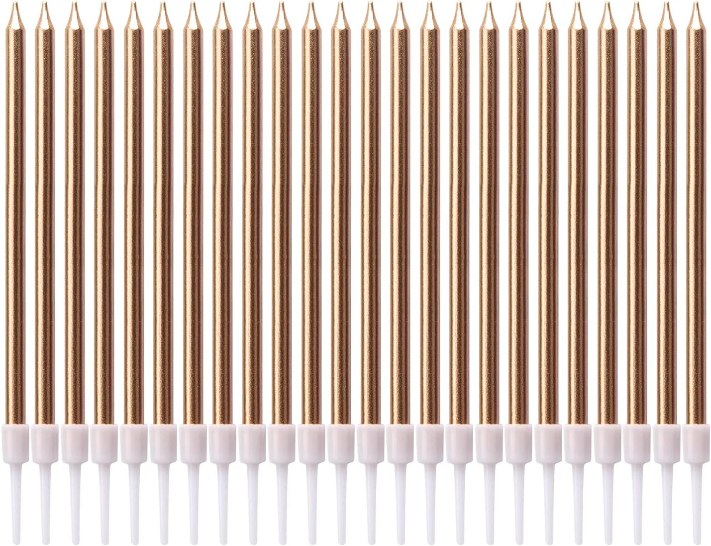 Luter 24Pcs Metallic Birthday Candles in Holders Tall Birthday Cake Candles Long Thin Cupcake Candles for Birthday Wedding Party Decoration(Champagne Gold)