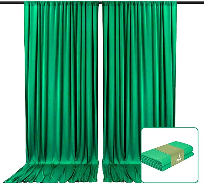 2 Panels Deep Green Backdrop Curtain, 10 x 7 Feet Background Curtains for Parties, Weddings, Baby Showers, Bachelorette Halloween, Christmas Birthday Party Photoshoot Backdrop Curtains Decorations