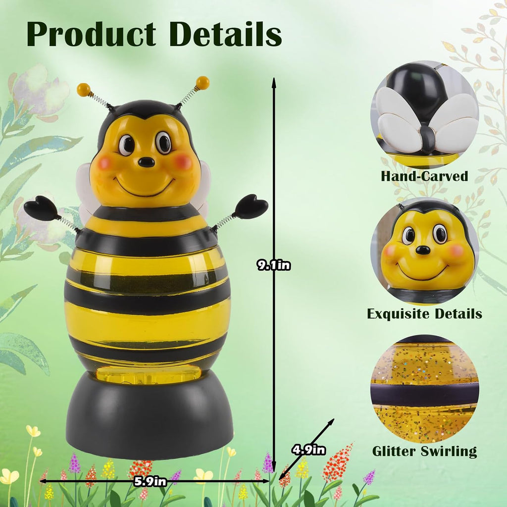 Summer Bee Snow Globe Decor with 6H Timer, Swirling Glitter Bee Snowglobe Spring and Summer Figurine Decorations, USB/Battery Operated, for World Bee Day Spring Holiday Home Decor and Gift