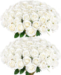 rowfad 60 pcs white roses artificial flowers bulk, main product view
