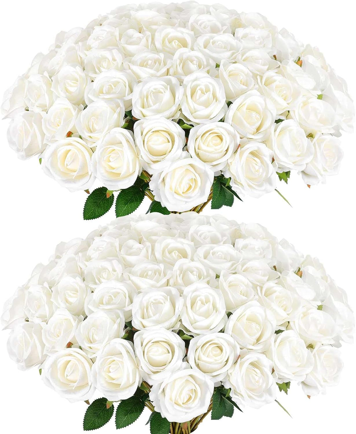 rowfad 60 pcs white roses artificial flowers bulk, main product view