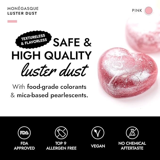 MONÉGASQUE Pink Edible Glitter for Drinks 7g – Edible Glitter for Cakes & Cocktails – Pink Luster Dust Sprinkles for Cupcakes – Halloween Cake Decorations Spray & Drink Shimmer Powder – Cake Toppers