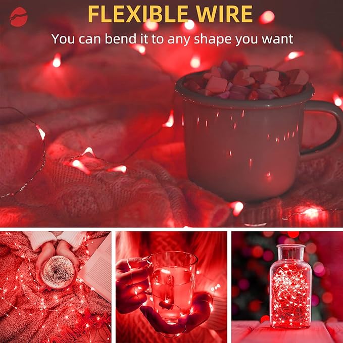 LAMPHOME 20 Pack Fairy Lights Battery Operated String Lights, 20 LED on 6.6FT Silvery Copper Wire, Firefly Fairy String Lights for Wedding Party Mason Jar Christmas Decorations Bedroom Decor(Red)