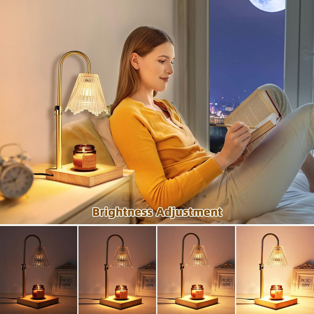 Candle Warmer Lamp with Timer Dimmer, Adjustable Height Electric Candle Warmer with 2 Bulbs, Wax Warmer for Home Decor, GIFS for Mother Day, Christmas, Wooden Based