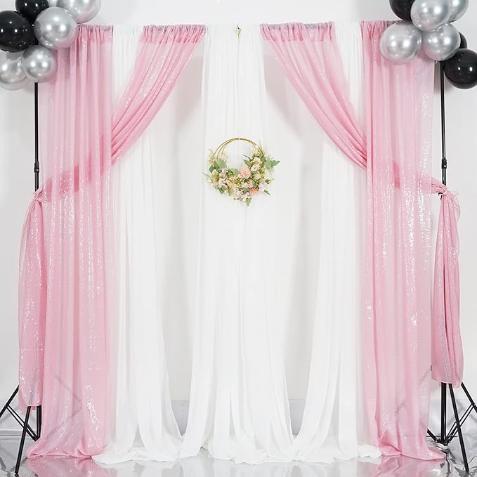 Poise3EHome 2Pcs 2Ft x 8Ft Pink Sequin Backdrop Curtains, Glitter Photography Background, Sequence Xmas Thanksgiving Backdrop