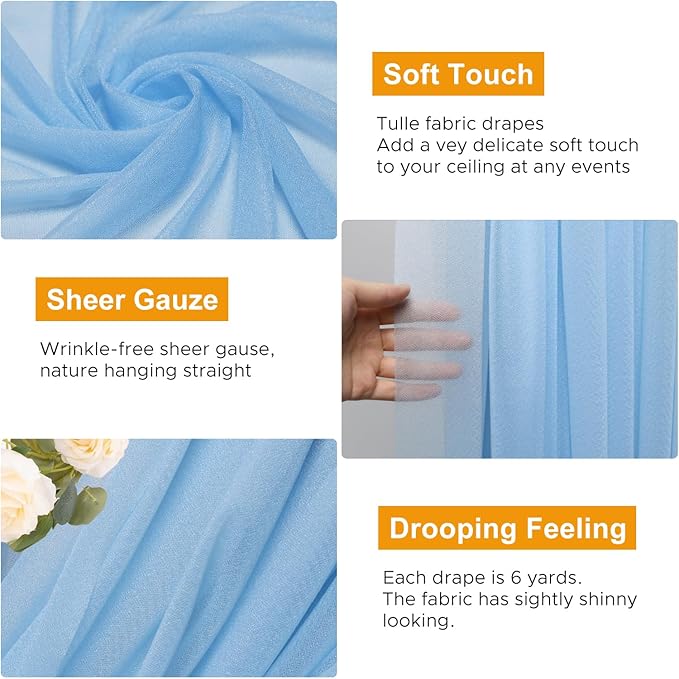 Wedding Arch Draping Fabric 3 Panels 28.7" x 20FT Dusty Blue Sheer Chiffon Backdrop Drapes for Wedding Ceremony Birthday Party Bridal Shower Outdoor Decoration