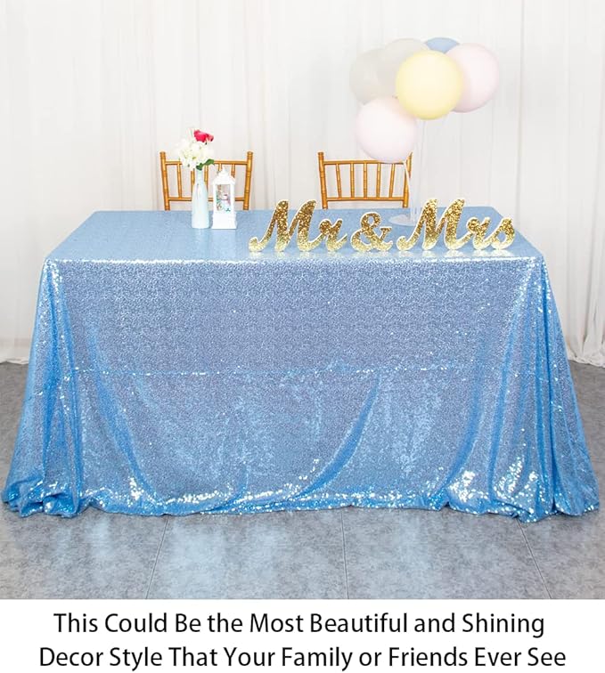 ShinyBeauty Square Tablecloth 72x72-Inch Sequin Tablecloth Overlay Baby Blue Table Cover Sequined Table Cloths for Wedding Light Blue Shimmer Tablecloth Linen Square Table Overlay for Cocktail/Cake