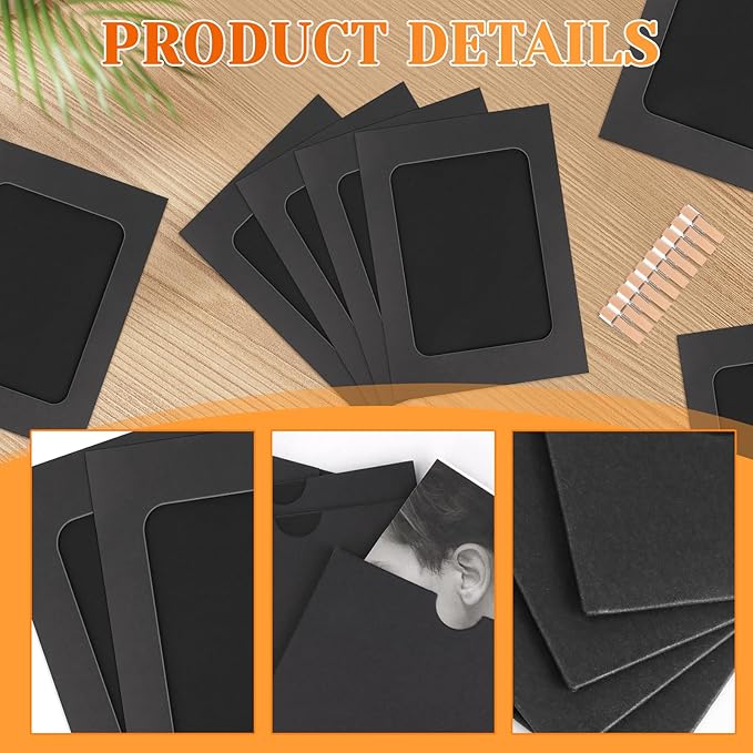 100 Pack Paper Picture Frames, 4x6 Inch Photo Strip Frame Hanging Photo Display Banner, Black Photo Holder with Wooden Clips and String for Wall Decor and Party Supplies