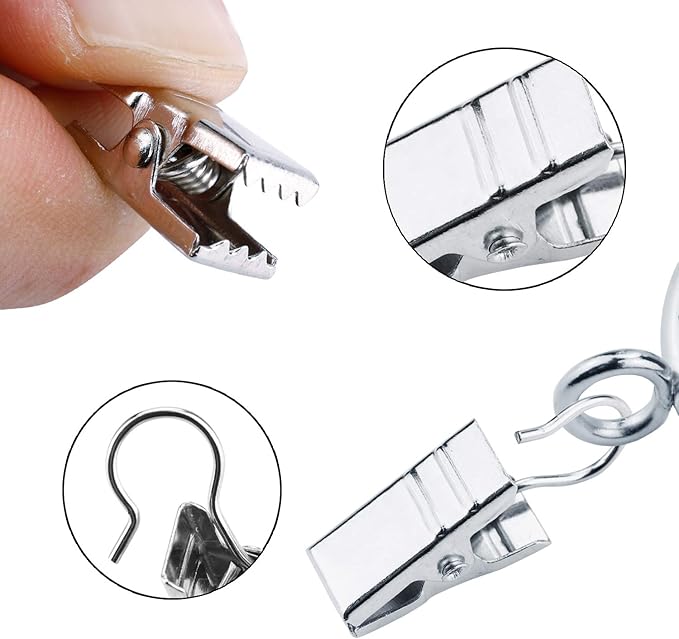 JANYUN 120 Pack Heavy-Duty Hook Clip Set Metal Curtain Clips for Curtain Photos Home Party Decoration Art Craft Display - Silver