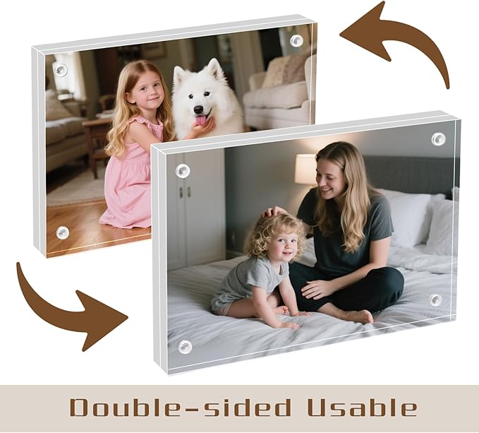 4×6 Acrylic Photo Frames 3 Pack,10mm+10mm Thick Magnetic Double Sided Free-Standing Transparent Picture Frame for Tabletop Display. (Transparent, 4X6)