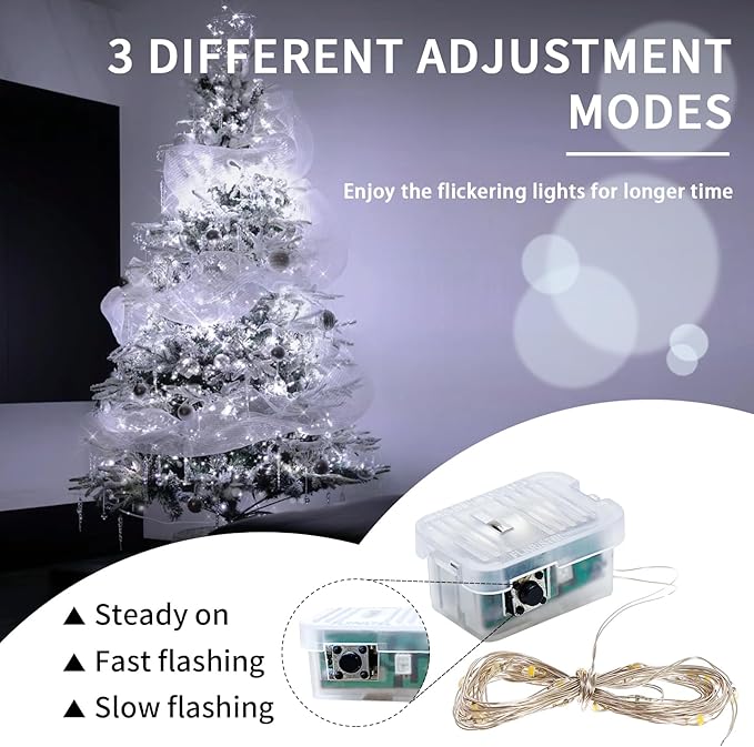 100 Pack White Fairy Lights 7Ft 20 LED Twinkle String Lights 3 Modes Battery Operated Waterproof Firefly Starry for Mason Jar Party Wedding Christmas Valentines Day Table Centerpieces,Cold White