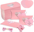 JarThenaAMCS 50Pcs Valentine' s Day Treat Boxes with Gift Tag Cotton Rope Paper Gift Container Pink Pillow Box with Heart Shaped PVC Window for Wedding Party Birthday Sweets Chocolate