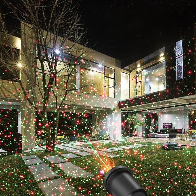 Christmas Laser Light Projector Red and Green Star Laser Lights Show with Timer for Outdoor Decorations Waterproof Landscape Lighting for Christmas and Holidays