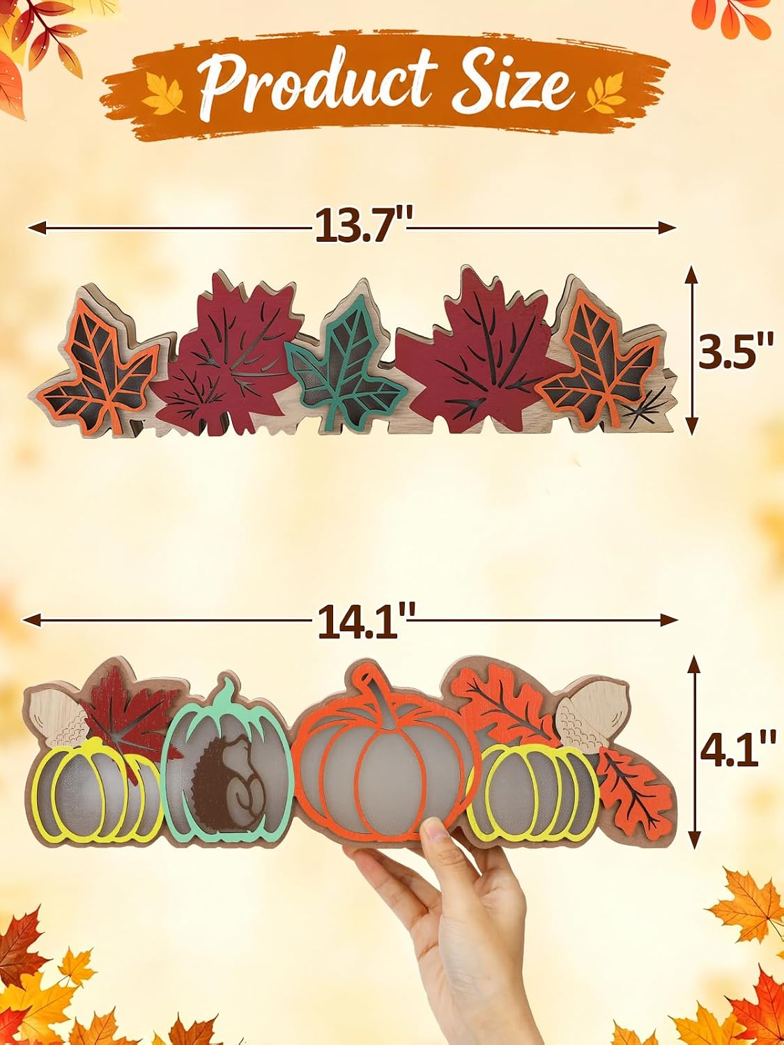 Bigmeta Lighted Wooden Pumpkin & Maple Leaves Decor for Thanksgiving