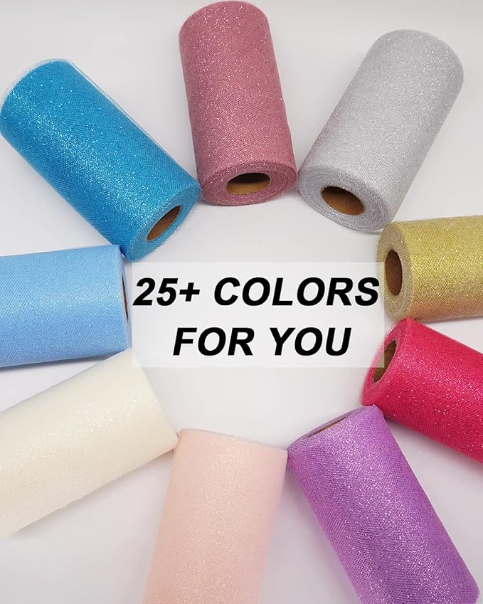 Glitter Tulle Fabric Rolls, 6 Inch 50 Yards (150ft) Sparkling Spool Ribbon Sequin Netting for Tutu Skirt Gift Wrapping Wedding Party Decoration (Silver)