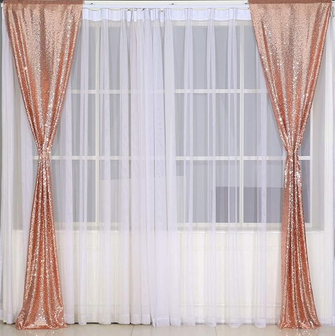 2ft x 8ft Rose Gold Sequin Backdrop Curtains Photography 2 Panels for Party Decoration, Rose Gold
