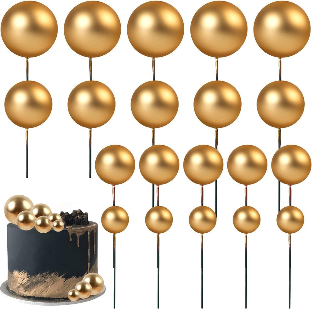 Round Ball Cake Toppers Cupcake Toppers Cake Decorations Bakeware Decoration Mini Balloon Cake Insert for Anniversary Birthday Party Wedding Decoration Gold Pack of 20