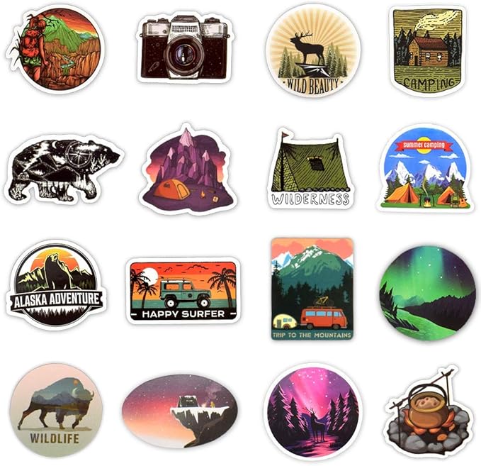 Stickers for Water Bottles Outdoor, Nature Stickers Camping Stickers Adventure Stickers for Yeti Stickers for Cooler Stickers and Decals Waterproof Vinyl Stickers for Teens Boys Kids,Girls 50Pcs