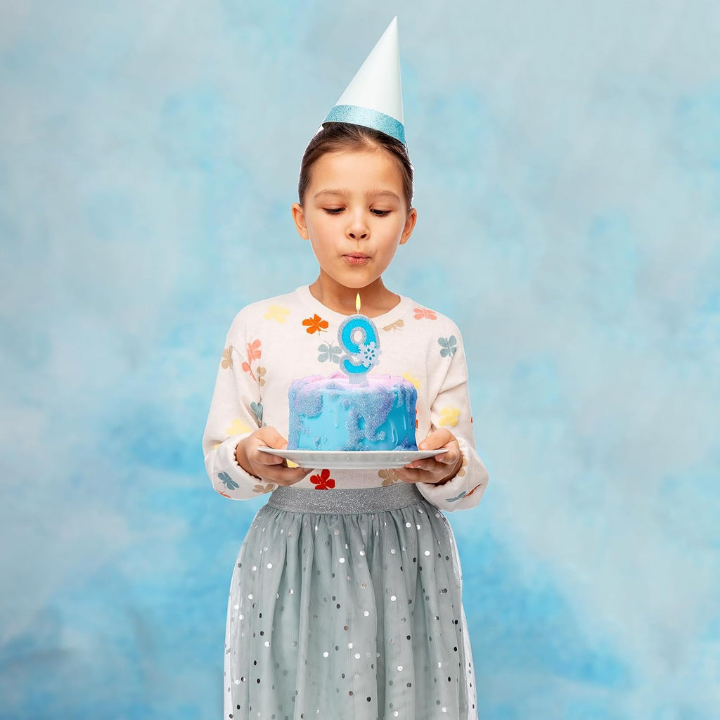 Blue Frozen Birthday Party Decorations, White Snowflake Number Candles 0-9, Kids Adults Birthday Anniversary Wedding Party Supplies, 2.87 inch Number 4 Cake Topper Decoration (Blue, Number 4)