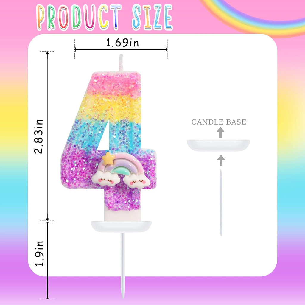 Rainbow Candles for Cakes, Number 4 Candle Rainbow Cake Topper for 4th Birthday Decorations Girl