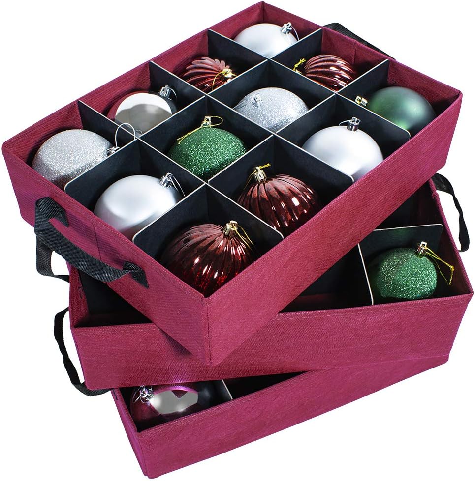 612 Vermont Christmas Ornament Storage Box, Holds 36-4 Inch Ornaments | Adjustable Acid-Free Dividers, 3 Removable Trays with Handles, Assembled Dimensions: 17 x 13 x 13 Inch