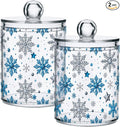 Gredecor Christmas Winter Qtip Holder Dispenser 2 Pack Silver Blue Glitter Snowflakes Bathroom Decorative Storage Canister Holder Counter Vanity Organizer for Cotton Ball Swabs Pads Floss
