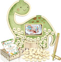 Wenqik 63 Pcs Dinosaur Baby Shower Guest Book Alternatives Set Baby Shower Decorations with Photo Frame Sonogram Frame Keepsake 60 Wood Slices Guest Book for Birthday